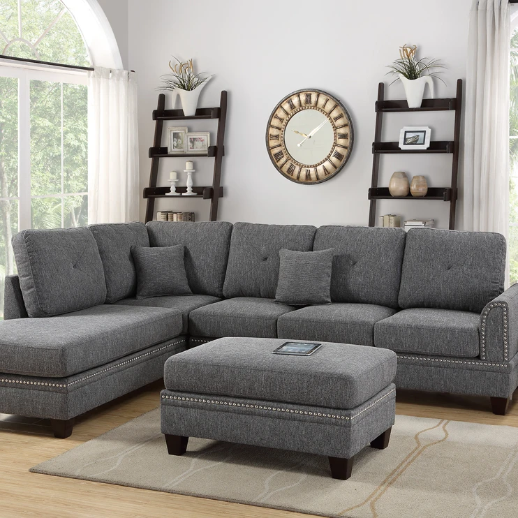 Polyfiber 2 Piece Sectional Set With Nail head Trims In Gray