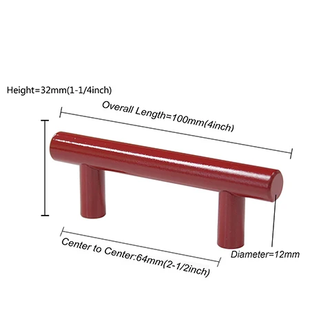 Probrico 5 шт. красный Шкаф Тянет Дверь т бар прямые ручки диаметр 12 мм ручка ящика нержавеющая сталь Ручка мебельная фурнитура