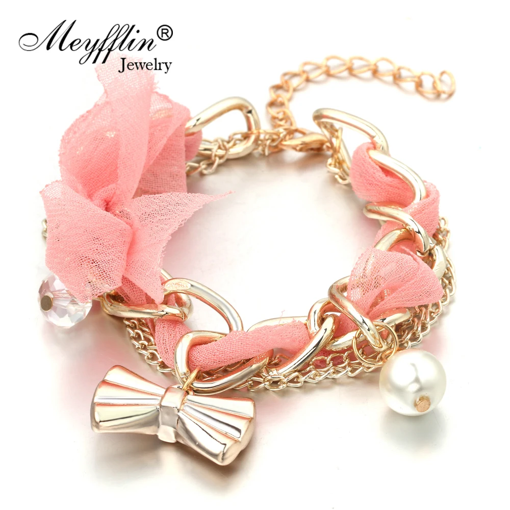 

Bracelets for Women Pulseras Fashion Gold Bowknot Charm Bracelets & Bangles Simulated Pearl Bracelet Femme Pulseira Masculina