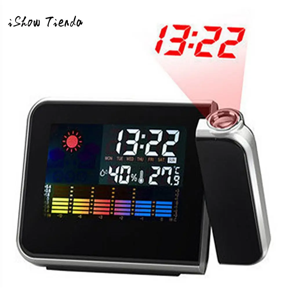 

LCD Projection Digital Weather Snooze Alarm Clock LED Backlight Color Display clock duvar saati relogio de parede horloge