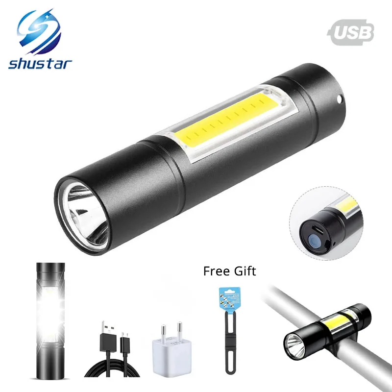 USB rechargeable Bicycle light COB+LED Riding flashlight lamp 3 mode Waterproof portable Bike light Cycling lighting send straps