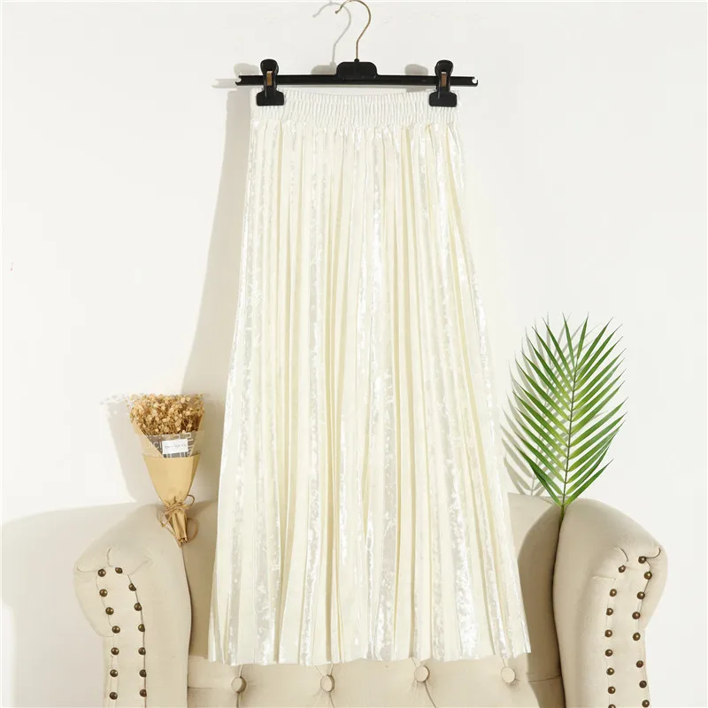 Горячая плиссированная длинная юбка романтический, эстетический осенний и зимний Однотонный женский золотой бархат бюст юбка