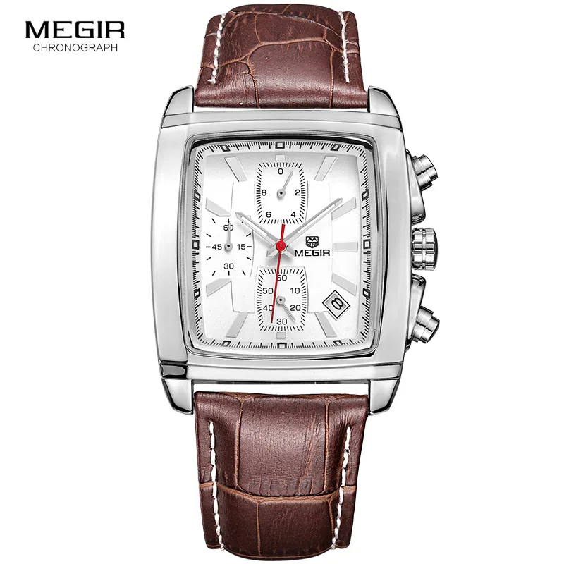  megir fashion casual military chronograph quartz watch men luxury waterproof analog leather wrist w