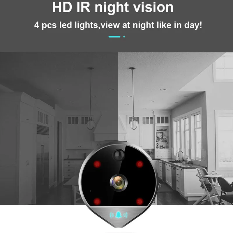  1080P Digital Peephole Viewer Home Security Doorbell Support Max 32Gb 170 Viewing Angle Motion Dete