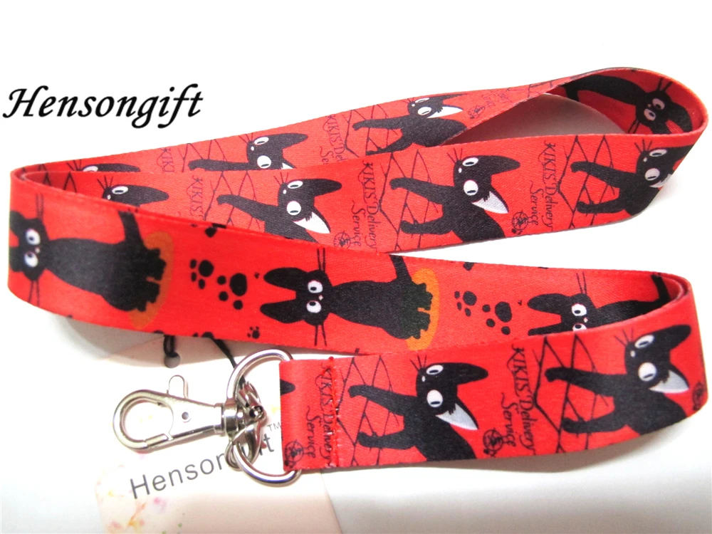 Hensongift черный значок с изображением кота шнурок для ключей ID Держатели животных мобильный телефон шеи ремни