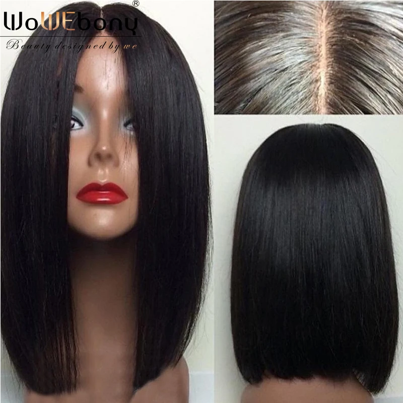

Yaki Straight 360 Lace Frontal Wig Bob Human Hair Wigs for Women 6" Deep Parting Brazilian Remy Hair Pre Plucked Bleach Knots