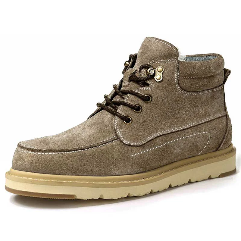 Natural wool Men winter shoes warmest Genuine leather Handmade Men