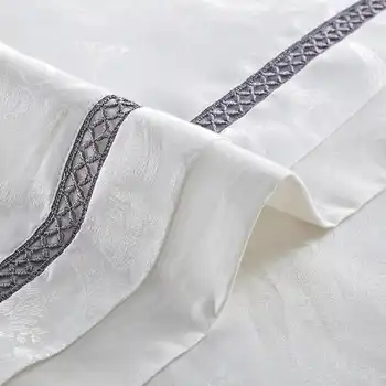 6pcs White Jacquard bedding set Luxury Embroide Satin duvet/quilt cover king queen size bedclothes bed sheet cotton home textile