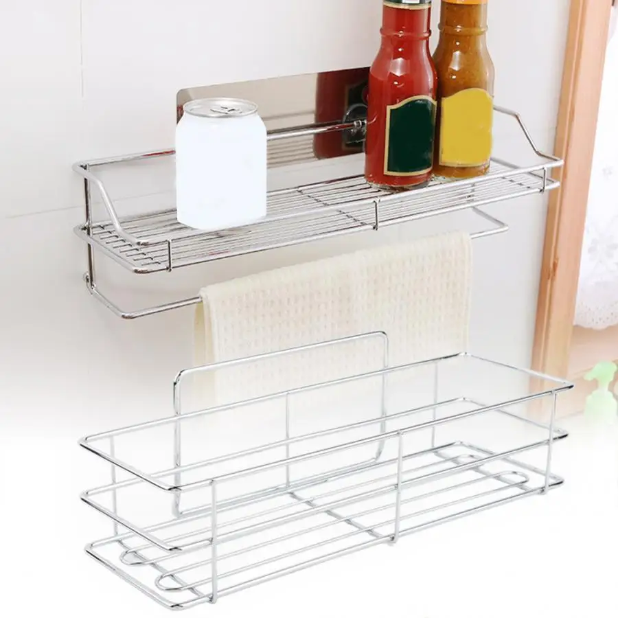 

Convenient Bathroom Shelf Free Punching Stainless Steel Storage Rack Kitchen Wall Storage Shelf Dropshipping