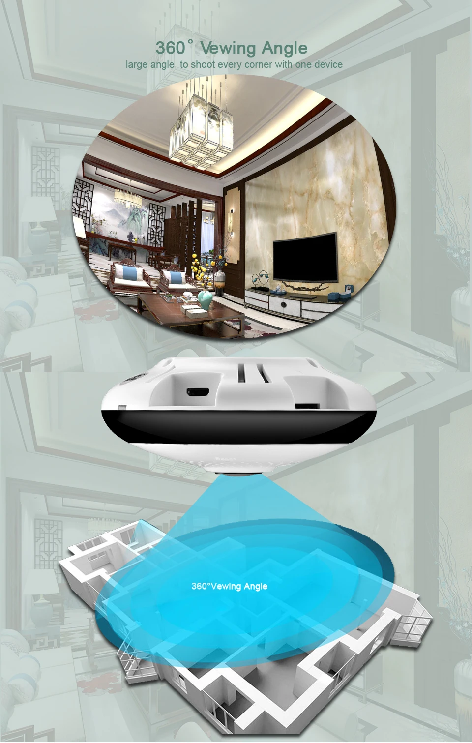 Graus da Câmera de Vigilância Sistema de Câmera Panorâmica de 360 p sem Fio Hqcam Fisheye Wifi ip Home Security P2p Camhi vr hd 1080 4 HQCAM VR Fisheye Panorâmica de 360 Graus