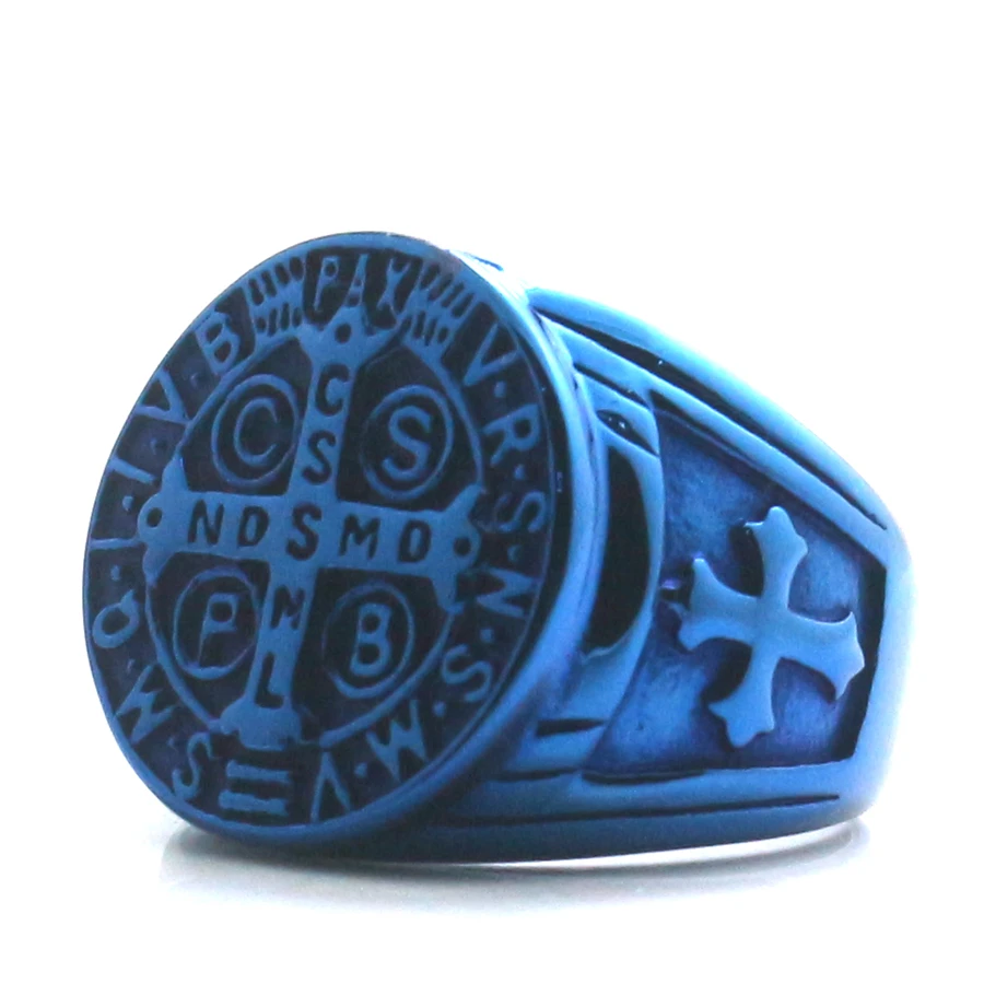 Святой Бенедикт нурсии христианский Иисус Exorcism 316L нержавеющая сталь голубое кольцо