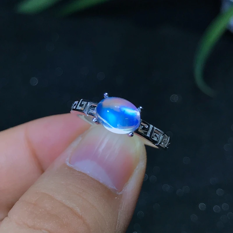 925 серебряные натуральный голубой лунный камень леди кольцо стекла качество хорошее