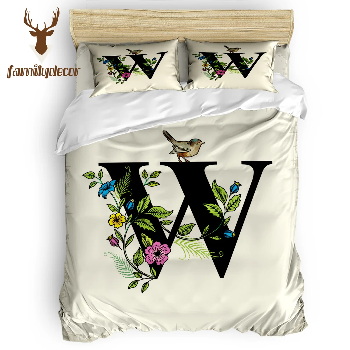 

FamilyDecor Letter W with Flowers Bird Bedding Set Luxury Comforter Bedding Sets 3D King Size Red Blue Cotton DHL Free Shipping