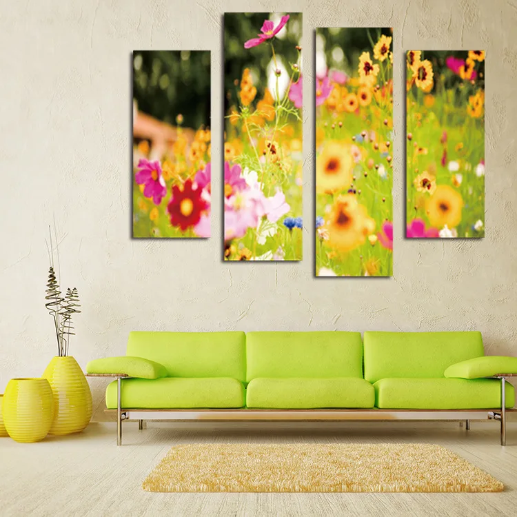 Beauty Flower Canvas Painting 4 Panels No Frame Wall Hanging Canvas