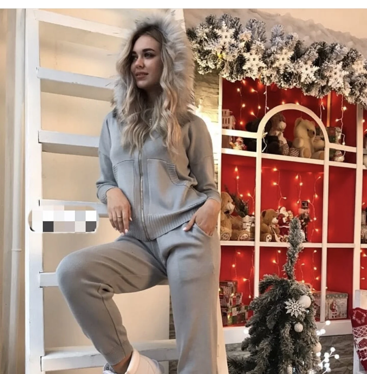 Knitted tracksuit for women Hooded Sweater Casual knitted suit Women 2 Piece set Zipper long sleeve Sporting women's suit