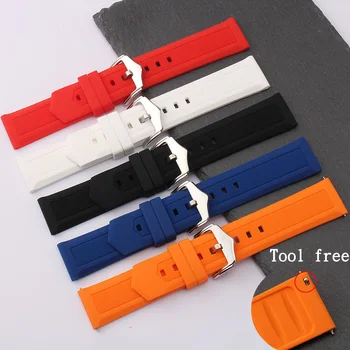 

Watchband 16mm 18mm 19mm 20mm 22mm 24mm Black White Red Orange Blue Silicone Rubber Diver Watch Band Straps waterproof Tool free