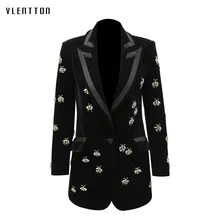 Gold velvet blazer woman spring Autumn 2019 new animal Beading Casual Long Sleeve blazer office Elegant black long blazer women Gold velvet blazer woman spring Autumn 2019 new animal Beading Casual Long Sleeve blazer office Elegant black long blazer women