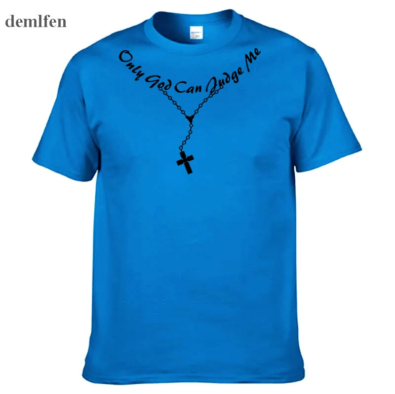 Мужская хлопковая футболка, только Бог может осуждать меня, христианский крест, четки, тату, футболки, хип-хоп футболка унисекс - Цвет: blue