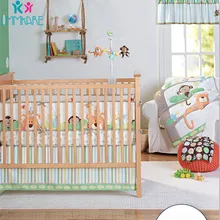 Детская кровать бампер хлопок мультфильм тропические животные мир вышивка постельное белье для новорожденных малышей набор мягкие простыни стеганая сумка для хранения унисекс