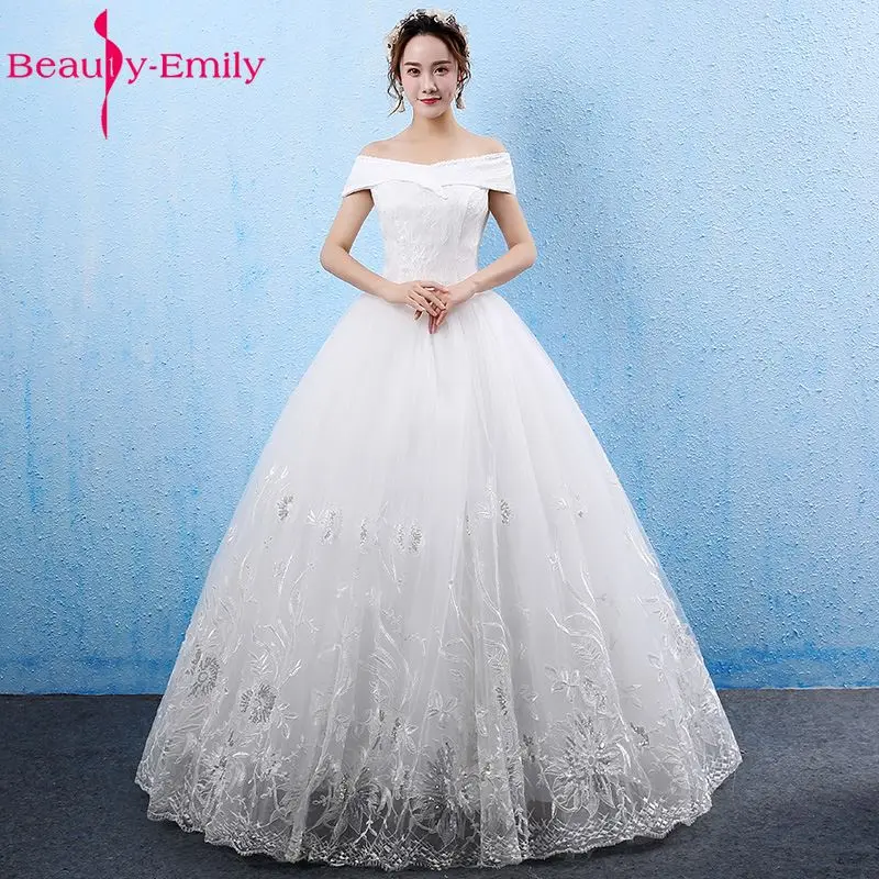 

Красивые белые свадебные платья Emily 2019 vestido de casamento с вырезом лодочкой и открытыми плечами, бальное платье для свадебной вечеринки, свадебные платья