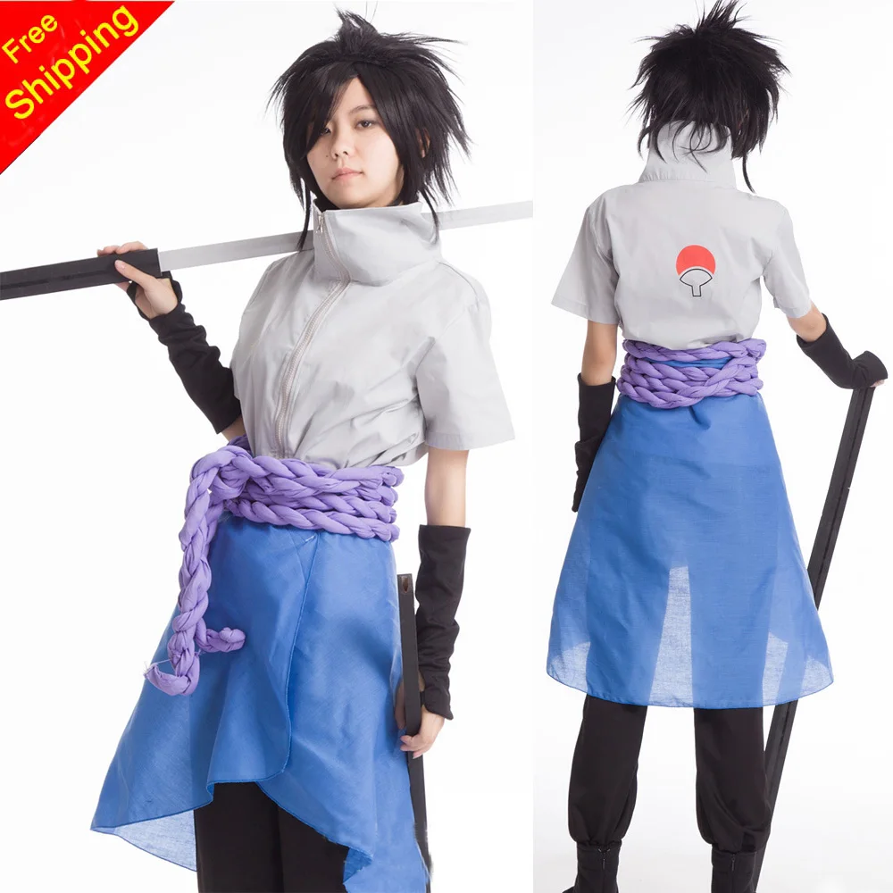 

Uchiha Sasuke cosplay costumes anime Naruto Shippuden clothing Four Generation Clothes (Top+apron+pants+twine belt+handguard*2)