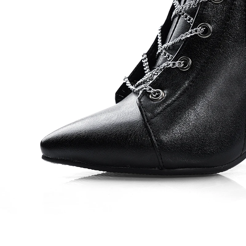 Ботильоны в стиле панк с острым носком на высоком каблуке шпильке женские