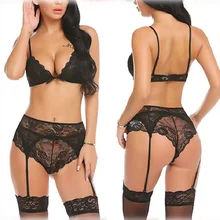 3 шт., новейший женский сексуальный комплект нижнего белья, кружевной цветочный бюстье, бюстгальтер+ трусики-стринги+ пояс для подвязок, комплект нижнего белья размера плюс