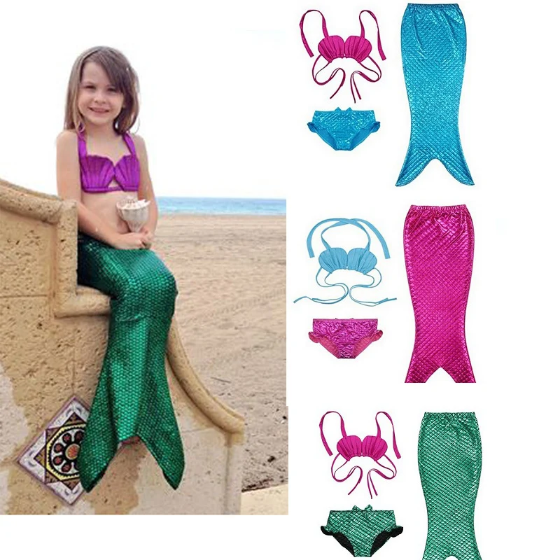 

3-9Y Child Fantasia Para Nadar Ariel Mermaid Costumes Kids Mermaid Tail Swimmable Bikini Set Bathing Suit Fancy Cosplay Costume