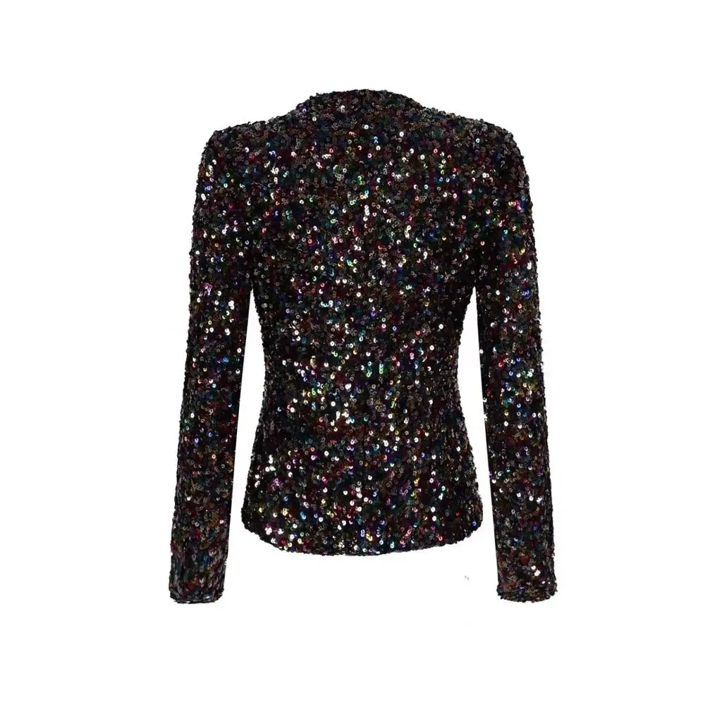 discount  2019 Long Sleeve Autumn Jacket Mesh Women Clothes Sequined Elegant Button Outwear Women Jacket Coat