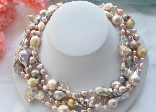 

N3123 4row 22mm lavender BAROQUE/round KESHI REBORN PEARL NECKLACE % Discount AAA