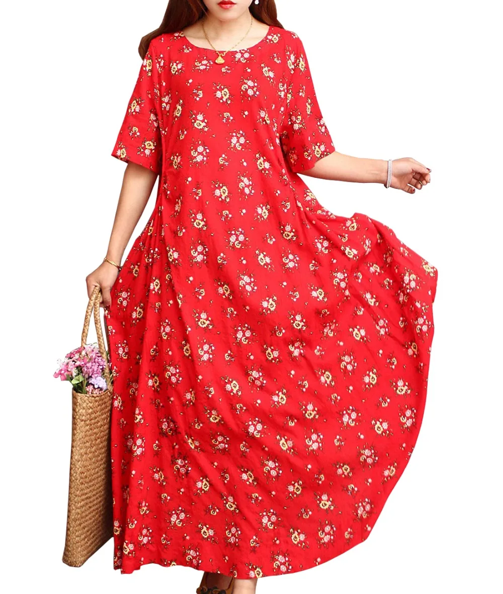 Yesno E72 Women Long Maxi Baggy Dress 100 Cotton Floral Printing
