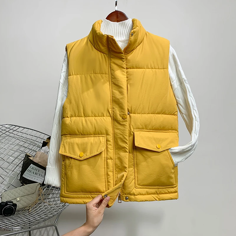 

Autumn Winter short Vest coat women 2019 Casual Autumn thick warm waistcoat big pocket sleeveless vest jacket coat M-XXL