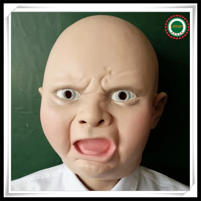Free size Creepy Halloween Costume Prop Cry Baby Full Head Latex Rubber