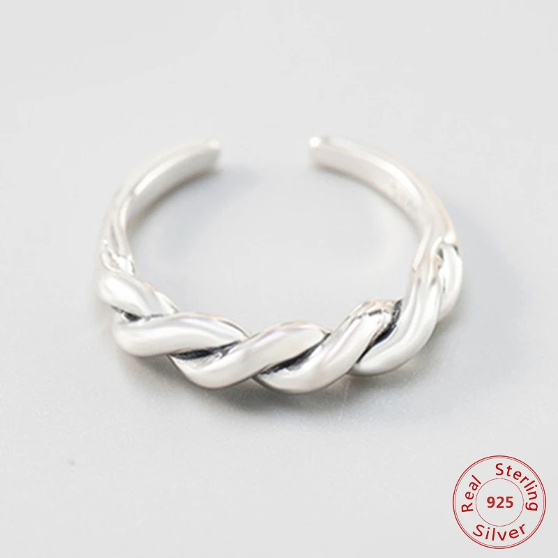 

Authentic 925 Sterling Silver Open Rings for Woman Retro Twist Chain Finger Ring All-match Jewelry Girl Fine Jewelry