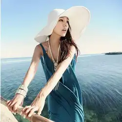2015 летние женские складной широкий большой полями пляж Защита от солнца пляжная соломенная шляпа кепки для дам элегантный шапки обувь
