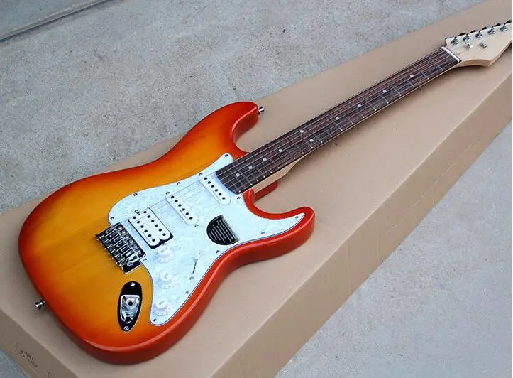 

Factory custom Cherry Sunburst Electric Guitar with White Pearl Pickguard,SSH Pickups,Rosewood Fingerboard free shipping