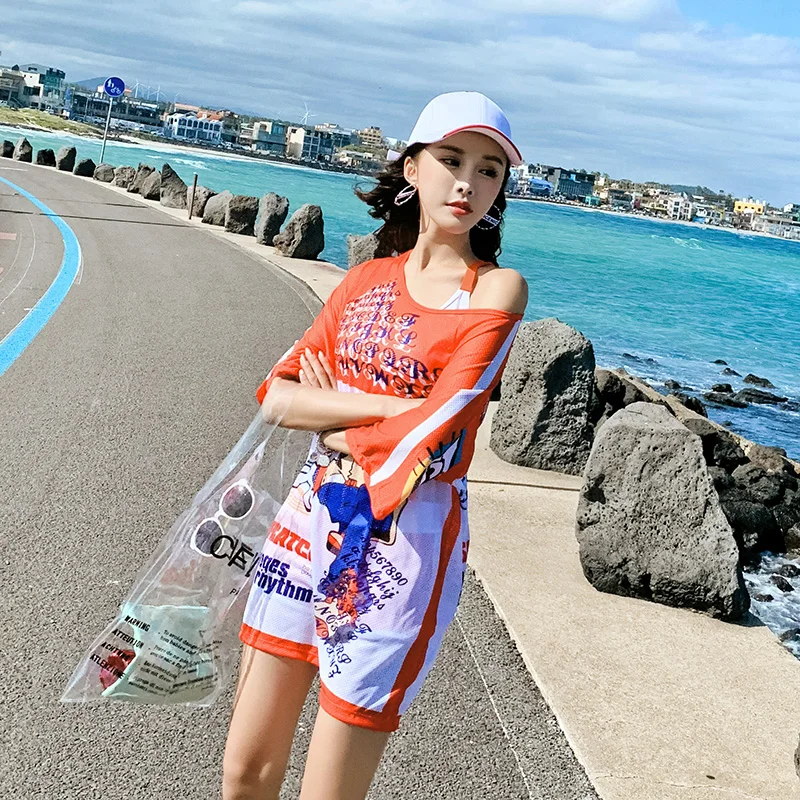 

2019 New Arrival Split Bikini Swimwear High Quality Cartoon print Cover-ups Three-piece Swimsuit Beach Women Bathing Suits