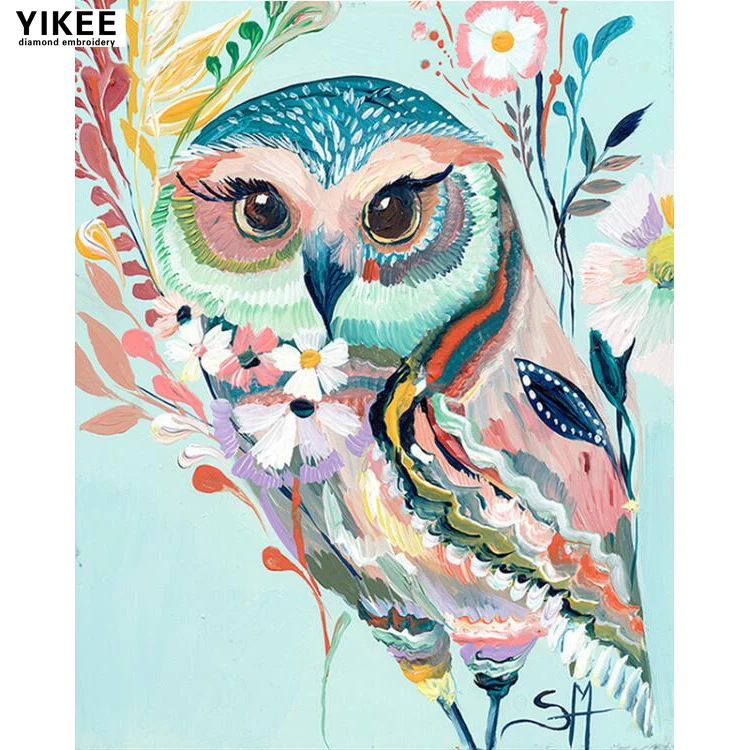 

YIKEE diamond painting 5d owl square Handmade Needlework DIY Diamond Embroidery Mosaic Rhinestone Picture h373