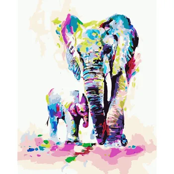 

Painting By Numbers DIY Dropshipping 40x50 50x65cm colored elephant mother Animal Canvas Wedding Decoration Art picture Gift