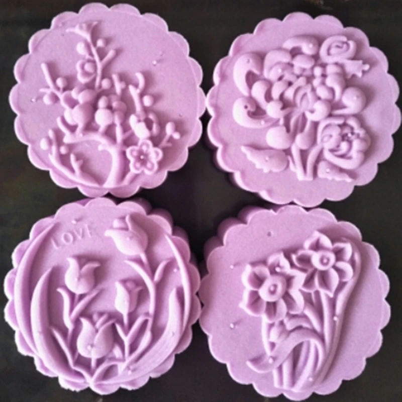 

3D 75g Orchid Flower Hand Press Moon Cake Mold Cheap Kitchen Bakeware Supplies Round Cake Mould Plastic Baking Tools For Cakes