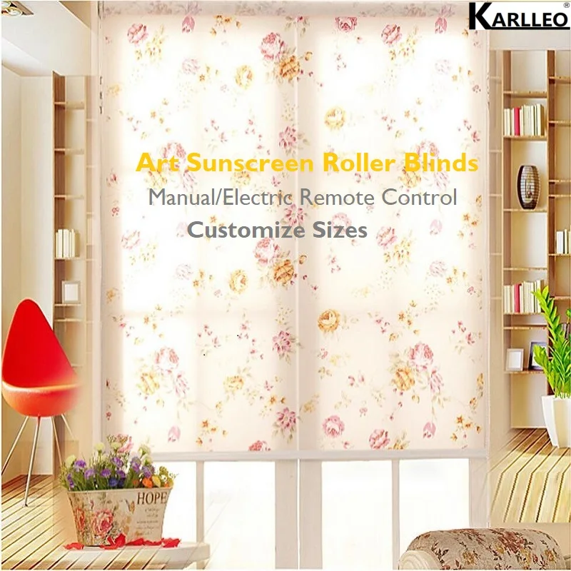 

Art Sunscreen Blackout Roller Blinds Curtain Customize Sizes Manual or Motorized Controls