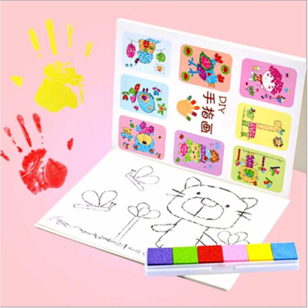 

DIY Finger Painting Craft Set for Kids Toys Drawing Card 6 Colors Box Fingerpaint Paint Early Learning Birthday Gift