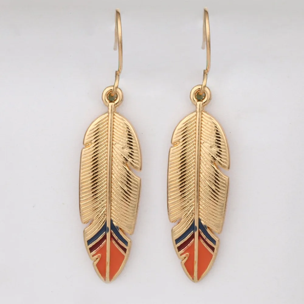 

Women's Dangle Feather Pattern Earrings for Ladies Fashion Jewelry Drop Accessories Cute Stud Earrings Statement Pendientes ER09