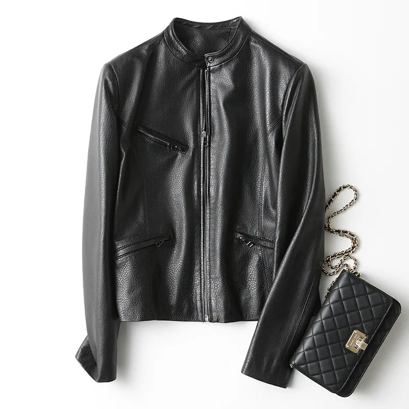 Vestes En Peau De Femmes Cuir 2018 Nouveau Automne Femelle Chaqueta Wine Veste Red noir Véritable Printemps Pour Mouton Manteau Z0026 Mujer qxtYY74p