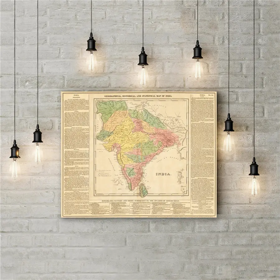 

Geographical Map of India Classic Poster Retro Vintage Canvas Print Wall Sticker Home Bar Pub Cafe Decoration