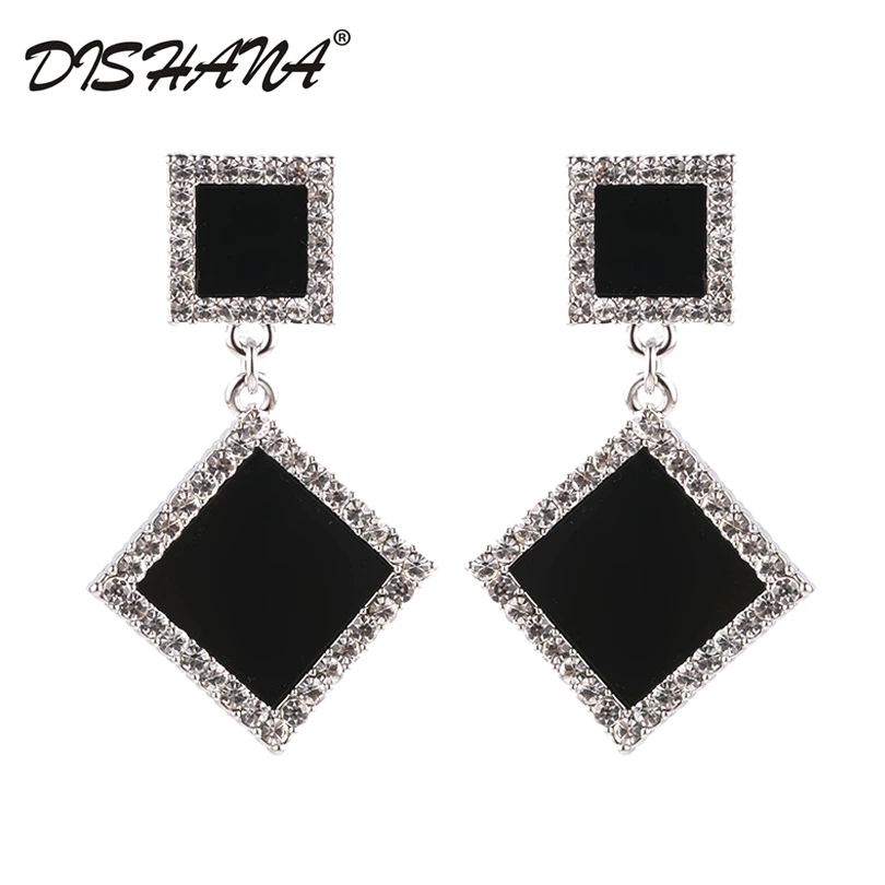 

2017 Women Elegant Black Shell Simple Jewelry Gold-color Geometric CZ Earrings Statement for Party Gift(E0617)
