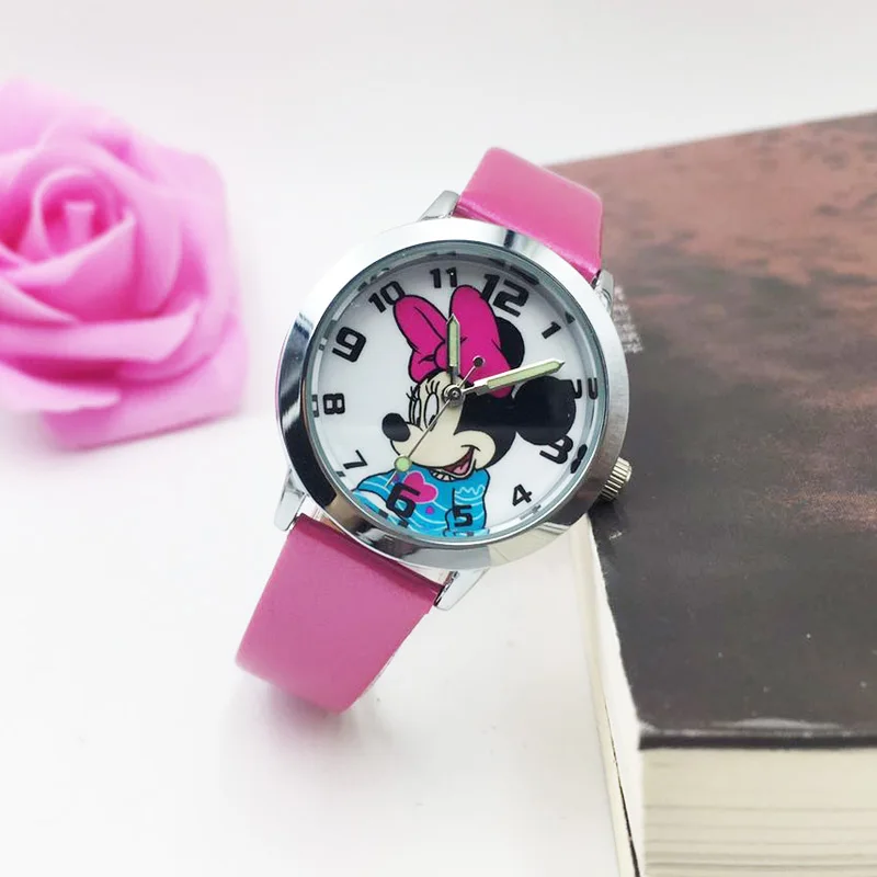 Reloj Маус детские часы PU Кожаный ремешок кварцевые наручные часы для детей девочек студентов светящиеся наручные часы