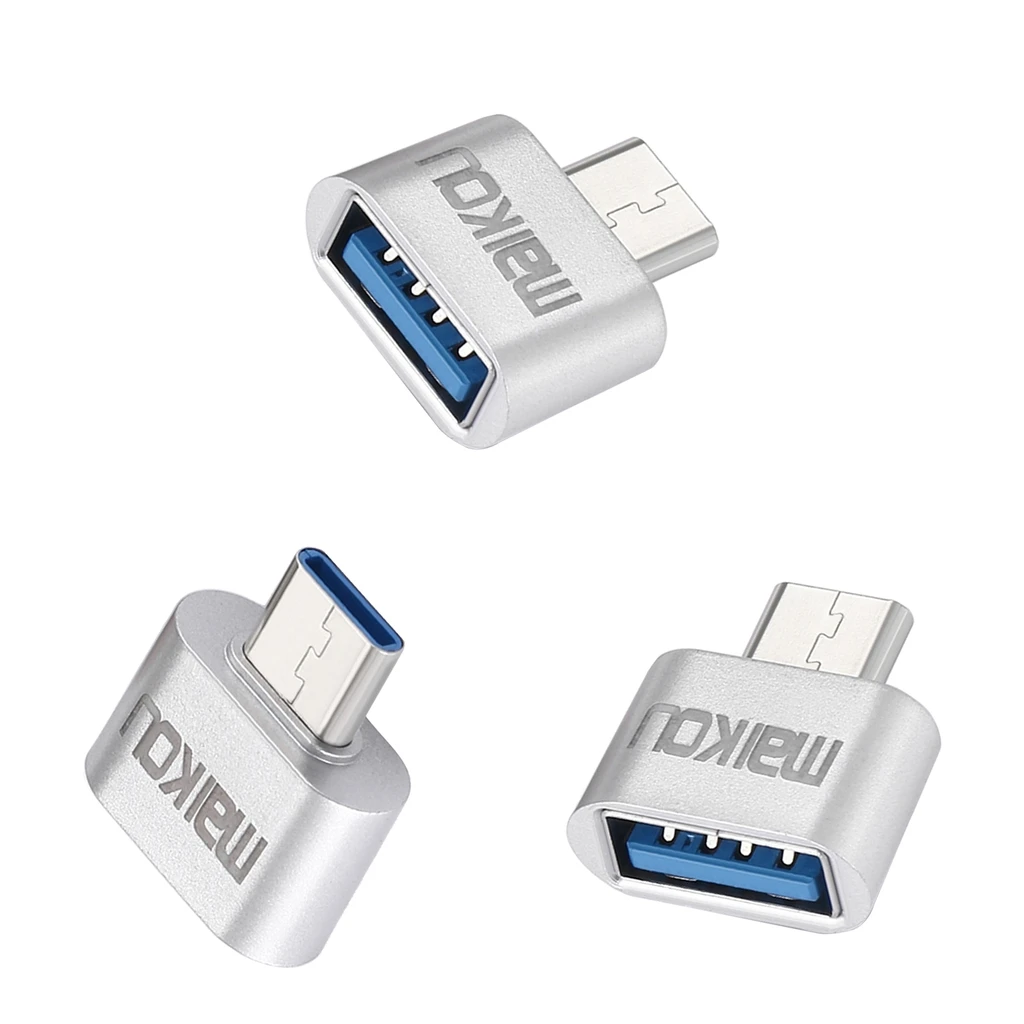 3Pieces  Portable USB 3.0 to USB Type C Adapter OTG Connector for All Type-C Devices Silver