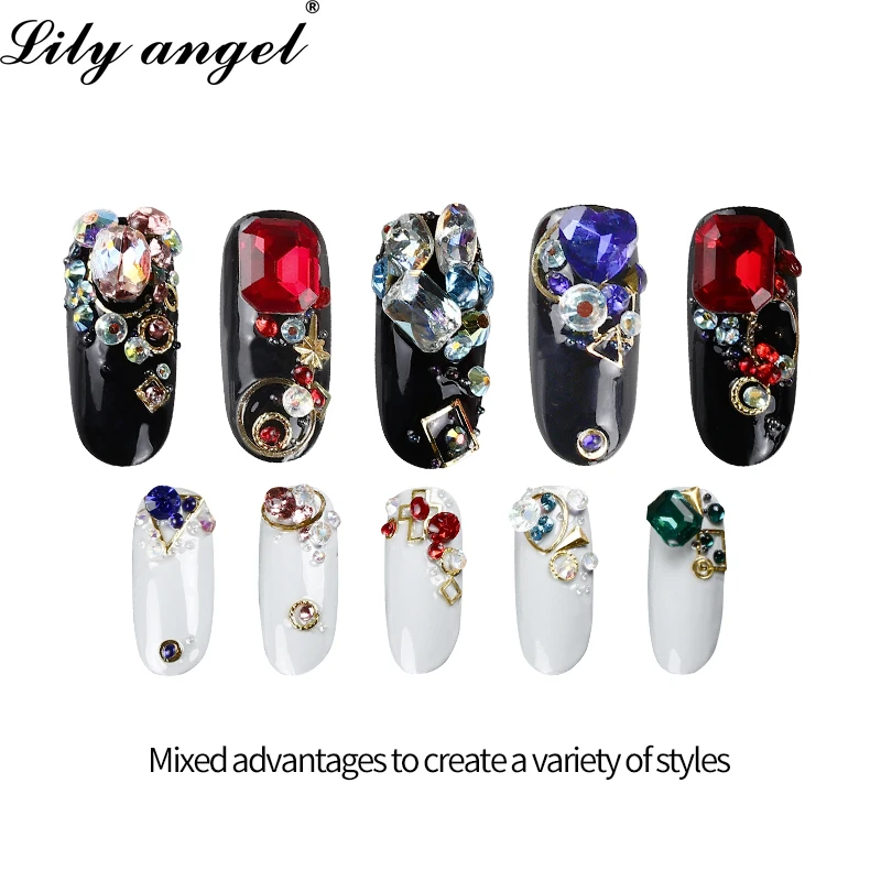 

Lily angel 2019 Hot Newest 1 Box Nail Rhinestone Mixed Size Nail Studs Manicure 3D Nail Art Decorations Nail Tips Charms