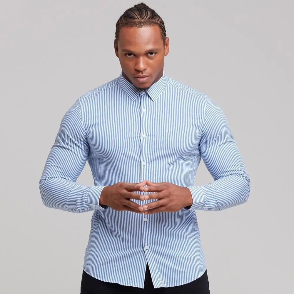 

New luxury men's casual long sleeve shirt for men slim vertical stripes square collar business fashion shirt men